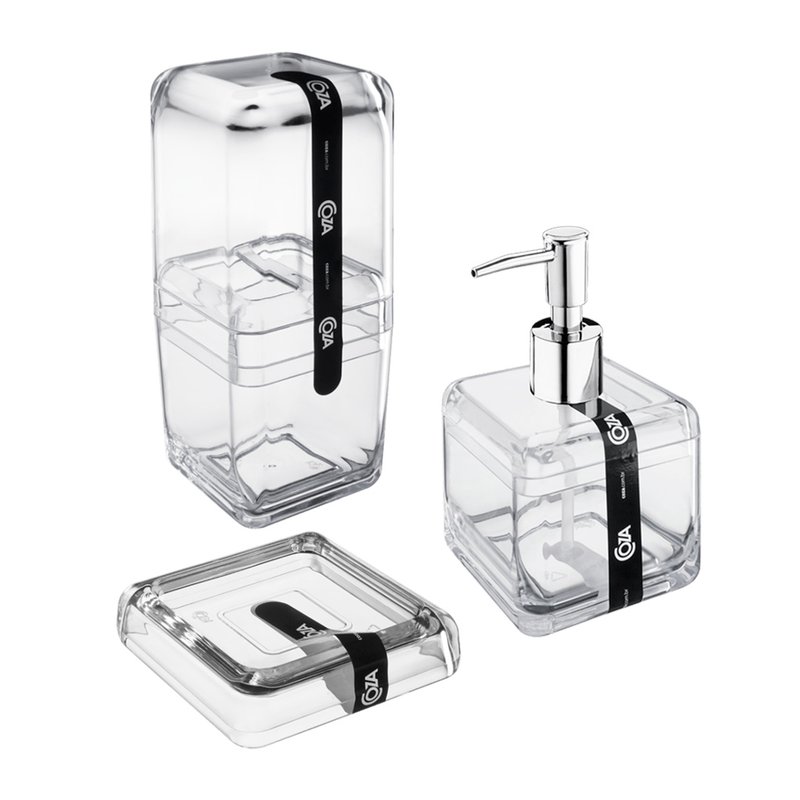 Kit de Acessórios para Banheiro 3 Peças Cube Coza - Cristal